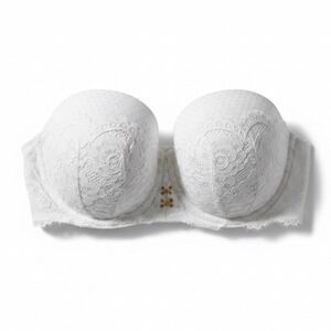Cacique White Lace Lightly Lined Multi Way Strapless Bra 42DDD Underwire Floral